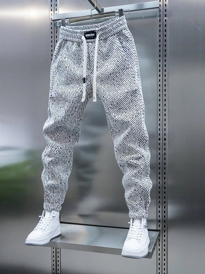 Spring And Autumn Men Harem Pants Zebra Striped Trousers Sport Clothing Cargo Sweatpants Brushed Loose Waist Versatile Pants