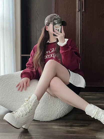 Women Platform Sneakers Canvas Shoes Personalized Luxry Heels Skateboard Lace Up Casual Fashion Outdoor Sneakers