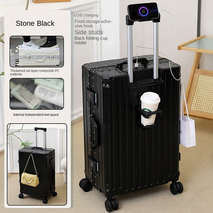 New Suitcase 30 inch Aluminium Frame USB Charging Luggage Carrier 28 inch Boardable 20 inch Travel Suitcase with Cup Holder
