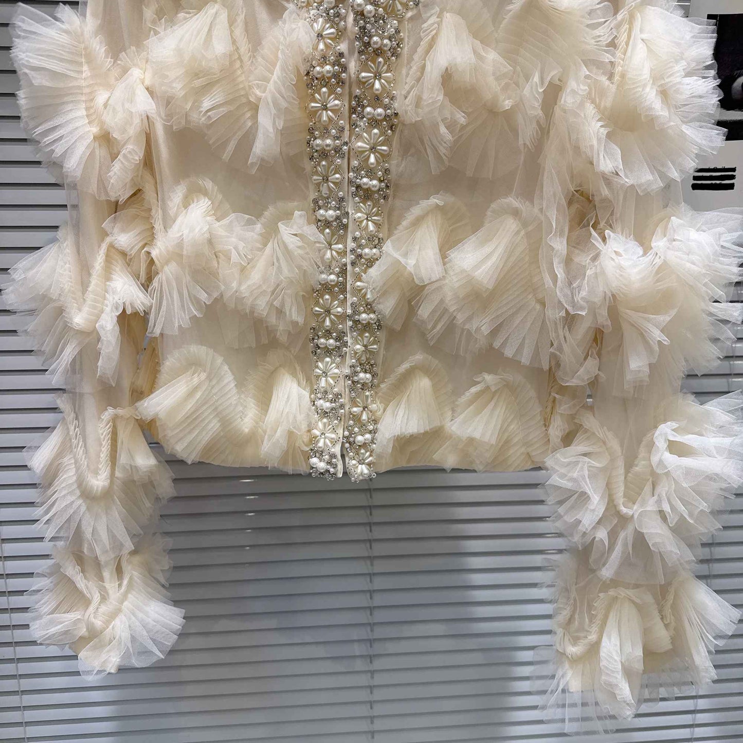 2025 Autumn New French Pearl Lace Layered Mesh Jacket Top