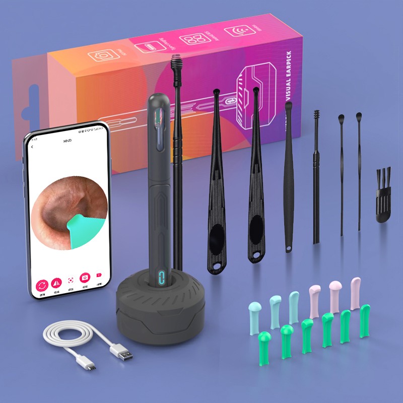 Conjunto de Limpeza de Ouvido com Câmera, Hastes para Ouvido, Otoscópio, Carregamento USB C, Ferramenta de Remoção de Cera com Endoscópio, Câmera Mini de Limpeza de Ouvido, Conjunto de Limpeza de Ouvido