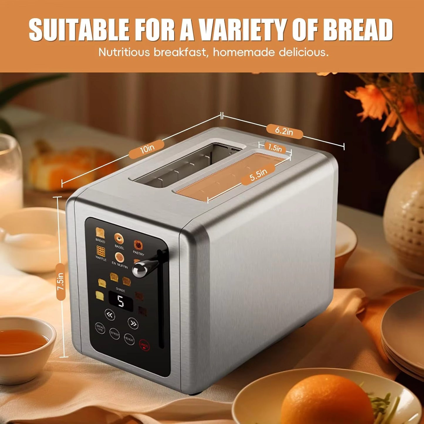 2 Slice Retro Stainless Steel Electric Toaster With Automatic Pop-up For Home Hotel Kitchen Bread Toaster Appliance