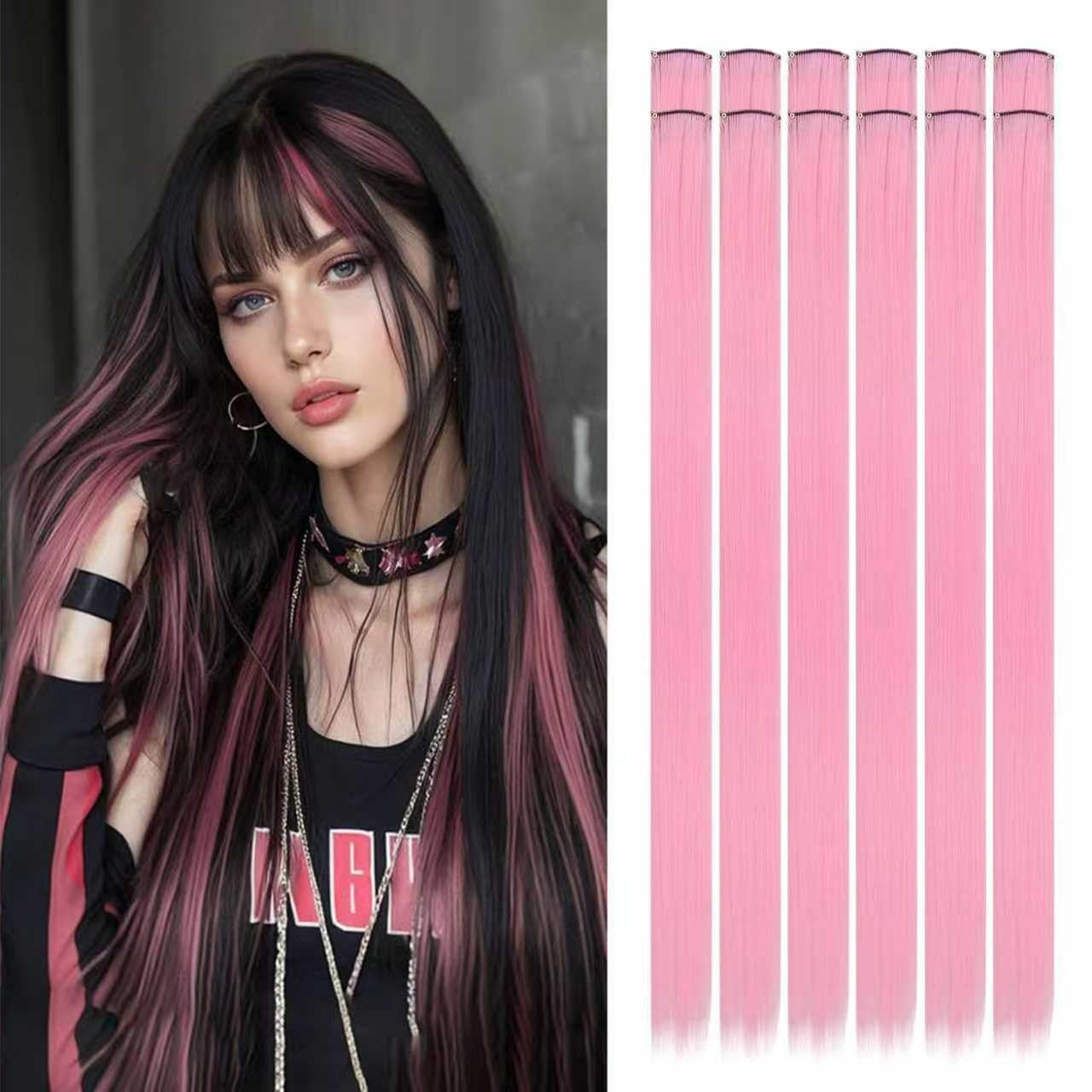 22 inch Colored Hair Extensions Straight Hairpiece, Colorful Hair Extensions Party Highlights Clip in Long Synthetic Hair Extens