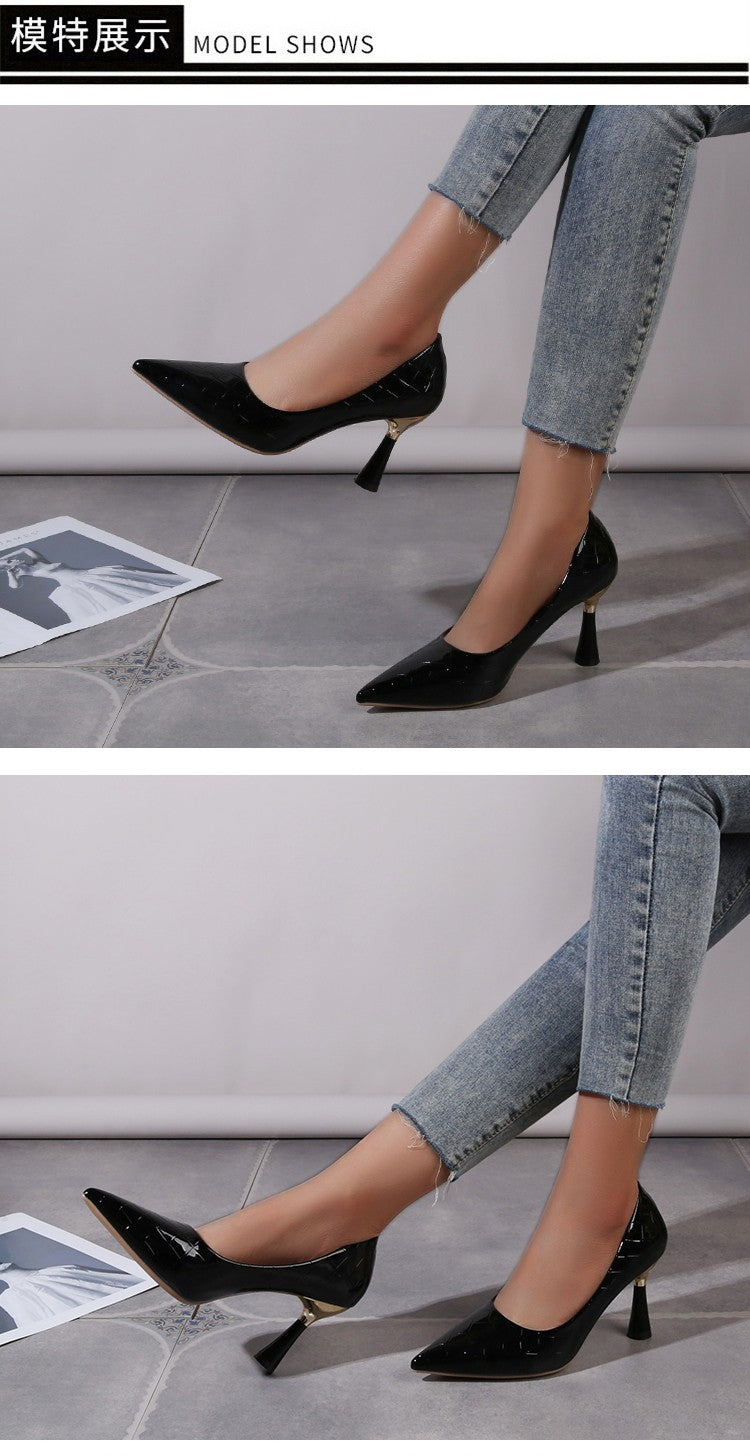 Plaid Classic Casual High Heels New Pattern Embossed Fashion Oversize Shoes In Autumn and Winter 2022 Pumps Women Shoes