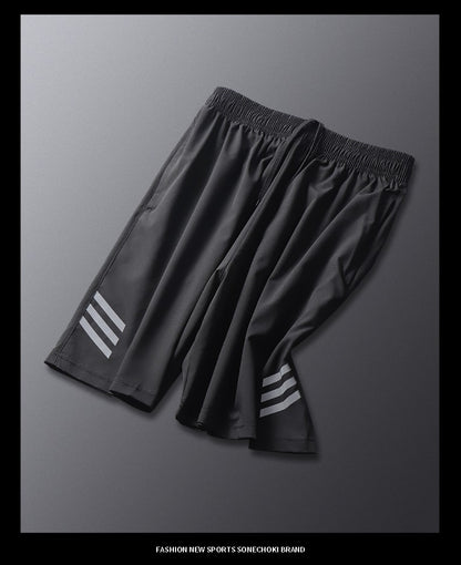 New Black Running Shorts Men Striped Printing Loose Basketball Sport Gym Breathable Shorts Fitness Training Workout Bottom Male