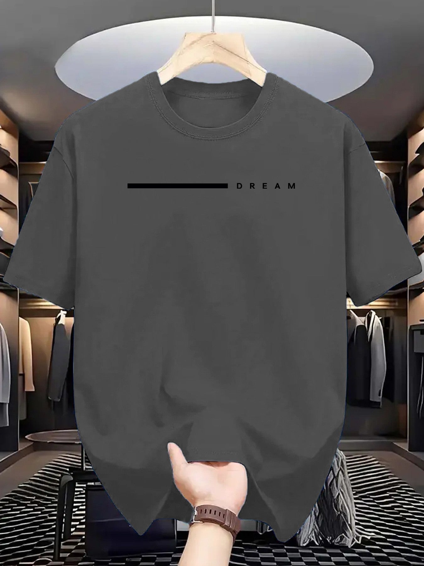 Men's summer 100 cotton fashionable casual loose plus size dream letter printed sports round neck short sleeved T-shirt top