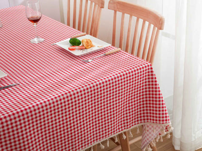 Pastoral Red and White Plaid Tablecloth Linen Cotton square Coffee Table Cloth Rectangular picnic tablecloth Tableware for Home