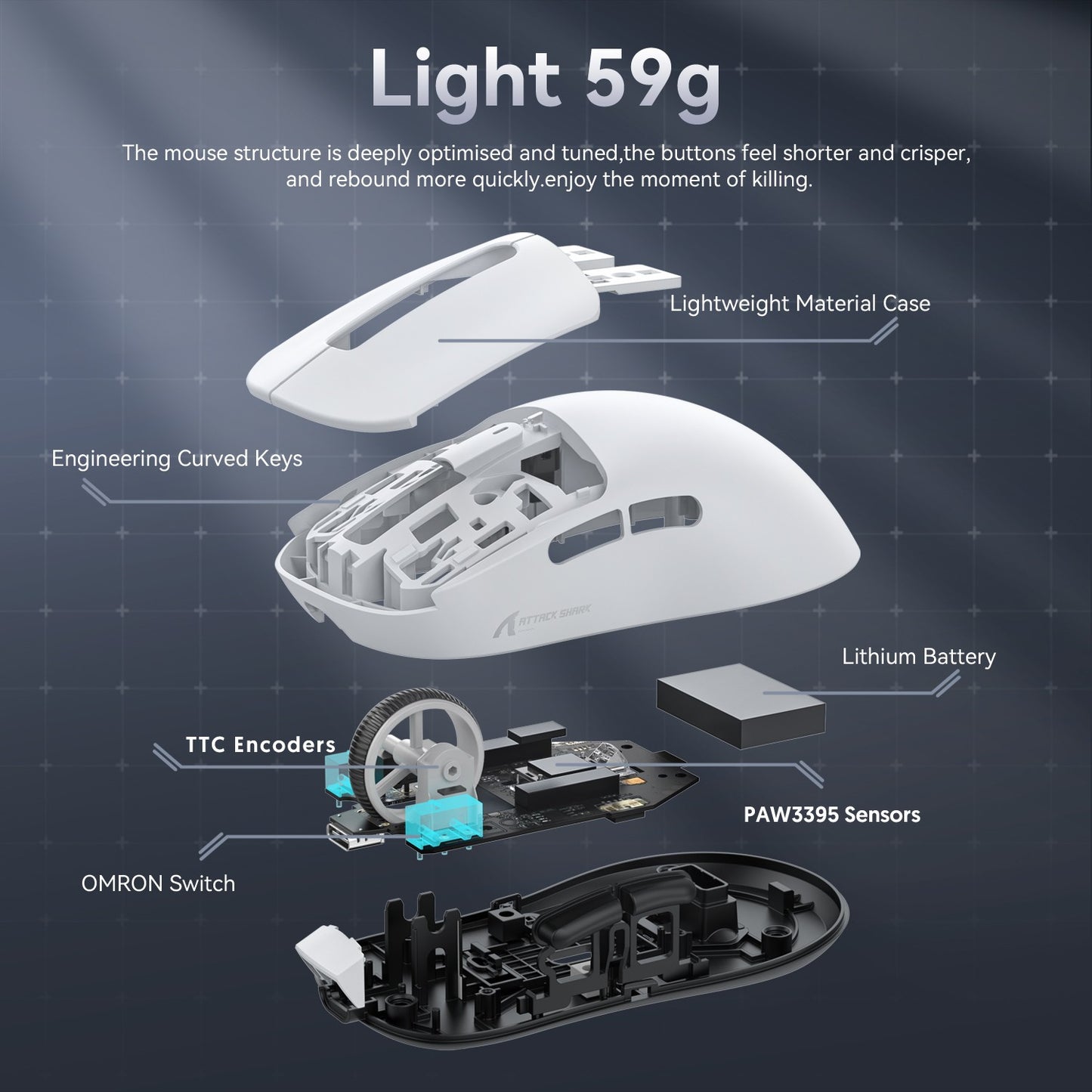 Mouse gamer sem fio 3-mode macro Attack Shark X3orX3Pro PixArt 1K/4K leve, 26K DPI PAW3395, adequado para laptop/Win/Mac