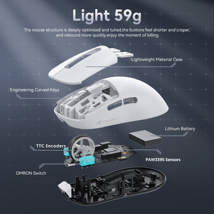 Mouse gamer sem fio 3-mode macro Attack Shark X3orX3Pro PixArt 1K/4K leve, 26K DPI PAW3395, adequado para laptop/Win/Mac