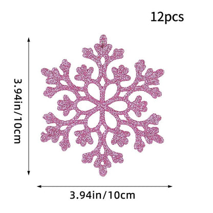 12PCS Pink Glitter Plastic Snowflake Decorations 10cm Christmas Tree Hollow Snowflake Pendants New Year Party Festival Supplies