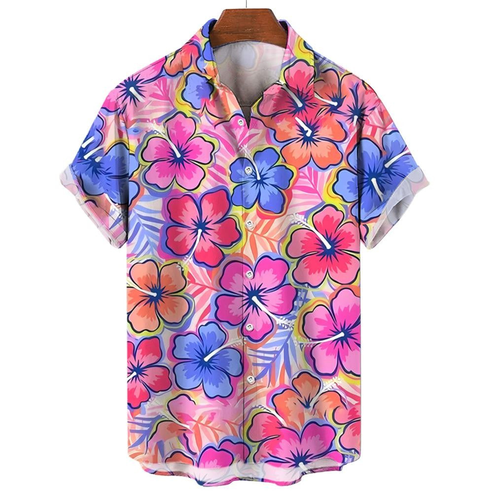 Men's Shirt Summer New Hawaiian Shirt Casual Shirt Beach Shirt Short Sleeve Flower Plant Lapel Hawaiian Holiday Clothing Apparel