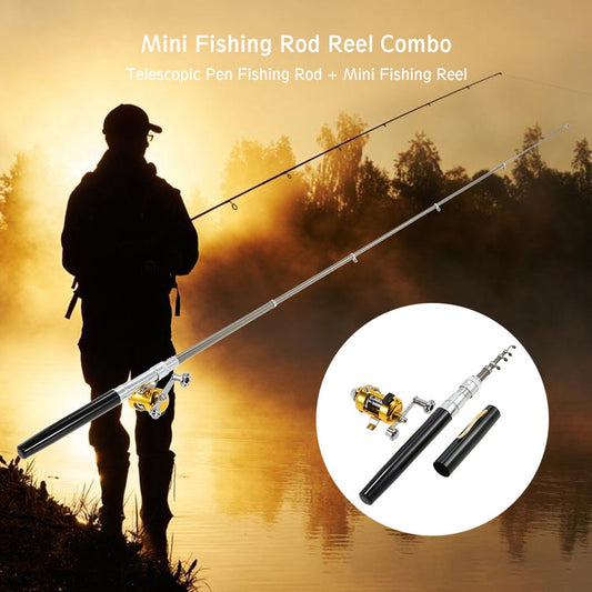 Vara de Pesca Telescópica Mini Portátil em Formato de Caneta EUA com Carretel + Carretel Liga de Alumínio Linha de Pesca Iscas Macias