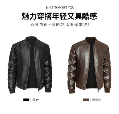 Spring Autumn Men Motorcycle Leather Jacket Junior Coat Men Stand Up Collar Casual Handsome Leather Jacket men Jacket