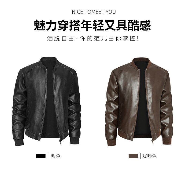 Spring Autumn Men Motorcycle Leather Jacket Junior Coat Men Stand Up Collar Casual Handsome Leather Jacket men Jacket
