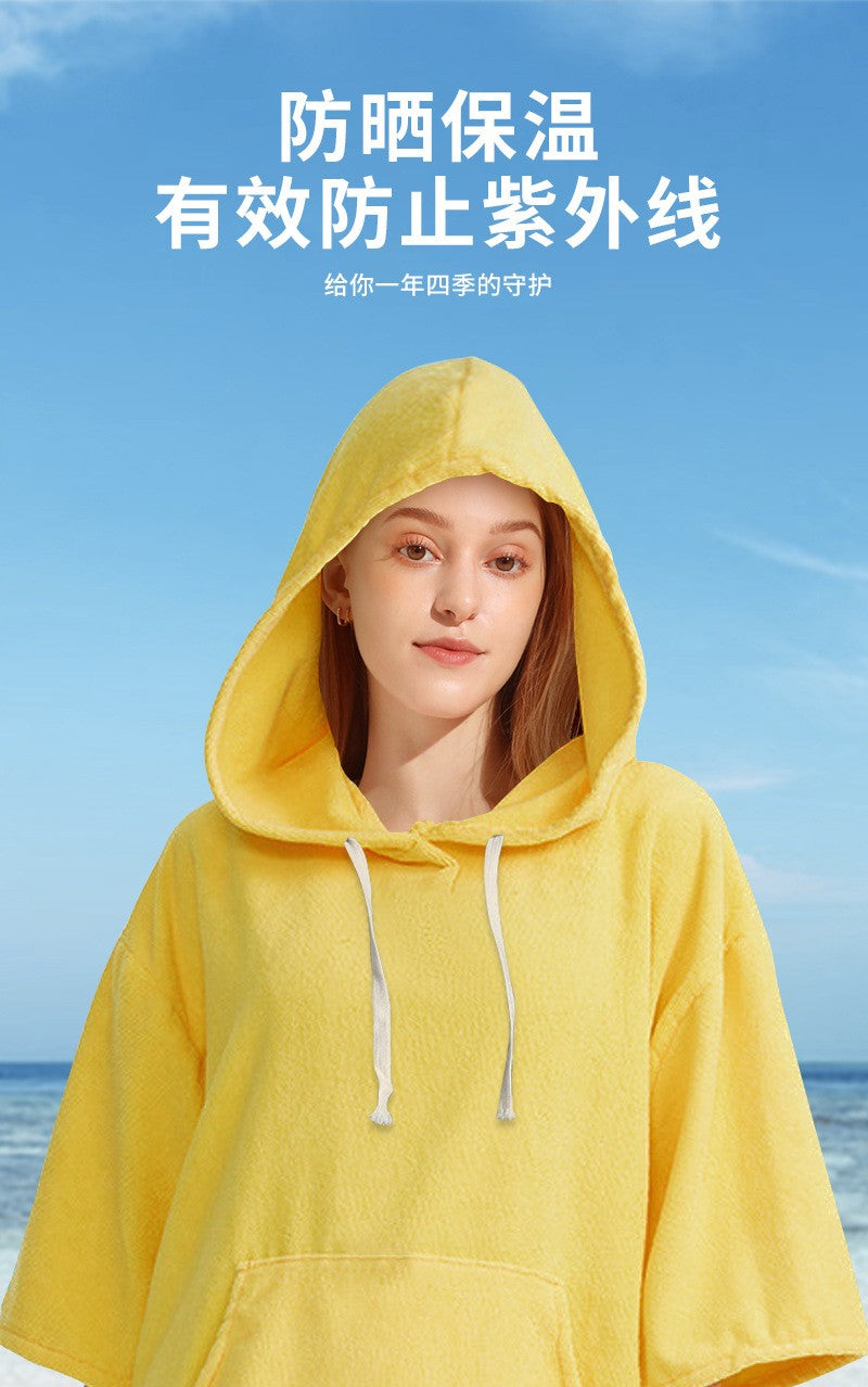 Quick dry Solid microfiber Changing Robe Surf Poncho Hooded Beach Towel Hooded Poncho Towel For Adults men and women