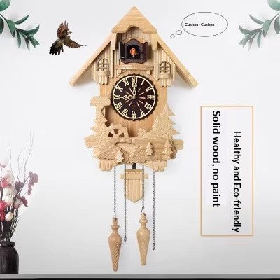 Wall Clock Hand Carved Solid Wood Cuckoo Musical Pendulum Silent Kids Room Home Decor Living Room Bedroom Clock Modern Design