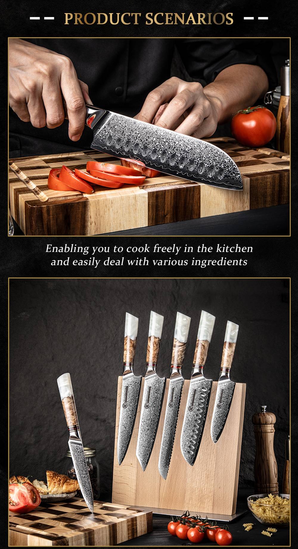 Grandsharp 1-6Pcs Kitchen Knife Set 67 Layer Damascus Steel Solidified Wood Handle Chef Utility Paring Knife with Gift Box
