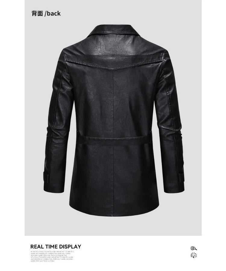 New Mid-length Men's Leather Jacket Spring and Autumn Fashion Functional Lapel PU Jacket Retro Men's Motorcycle Leather Jacket