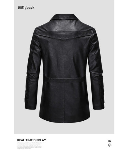 New Mid-length Men's Leather Jacket Spring and Autumn Fashion Functional Lapel PU Jacket Retro Men's Motorcycle Leather Jacket