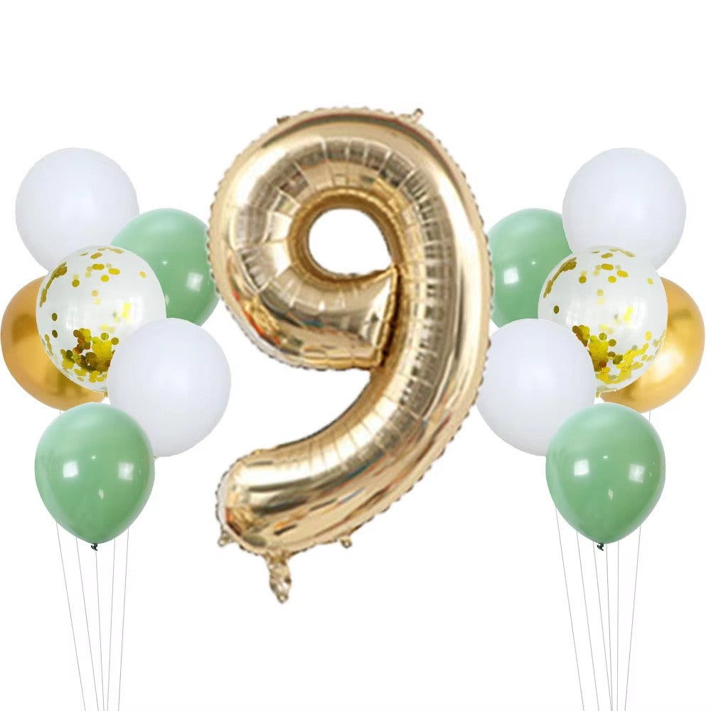 14pcs Sage Green White Metal Gold Balloons Set 40inch Light Gold Number Balloon for Boy Girl Baby Shower Birthday