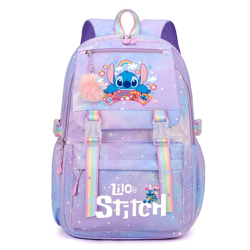Mochila Stitch de Grande Capacidade, Mochila Casual Fofa de Nylon, Mochila Escolar de Desenho Animado, Mochila Casual para Viagem e Deslocamento para Meninas