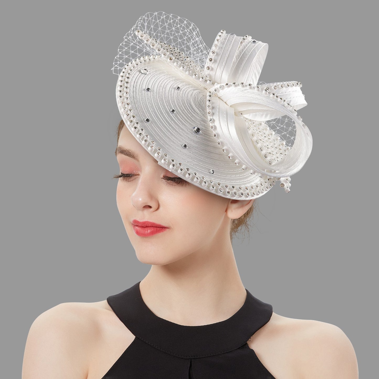 Fascinator de Cetim Perfeito Acessórios de Cabelo Chiques Multicores Chapéus para Kentucky Derby Chapéu para Chá da Tarde Touca de Strass com Véu