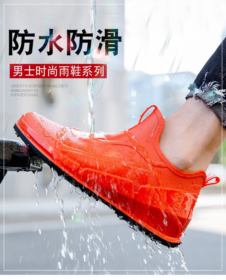 Ankle Rain Boots Men's Motorcycle Waterproof Shoes Outdoor Rain Boots Fishing Non-slip Rubber Shoes Thick Soled Water Shoes