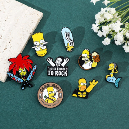 8 Peças The Simpsons Esmalte Pin Desenho Animado Bart Simpson Homer Jay Simpson Broche de Metal Jaqueta Jeans Lapela Joias Brinquedo