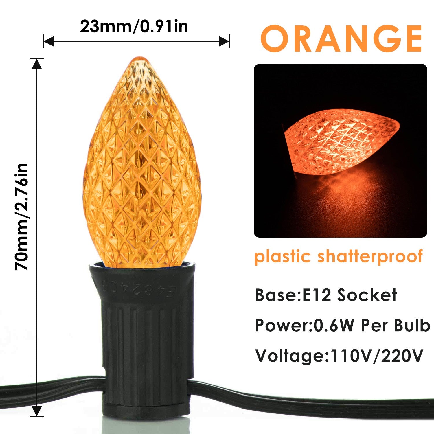 50FT C7 Shatterproof String Lights RGB Dimmable Faceted Strawberry Led Bulbs Connectable Outdoor Fairy Light Party Holiday Decor