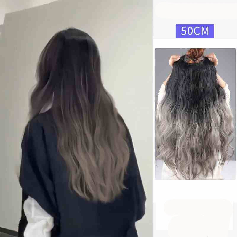 Extensões de Cabelo Sintético em V de uma Peça com 4 Clips Cabelo Liso Longo Peruca Cor 50CM Cabelo Falso Natural