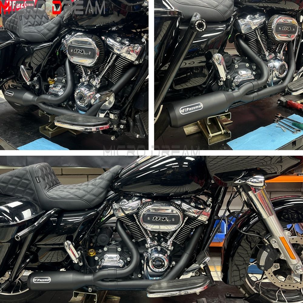 2 into 1 Motorcycle Engine System Pipe Slip on Exhaust Mufflers For Harley Street Glide ST FLHXST EFI FLHX Special FLHXS 2017-25
