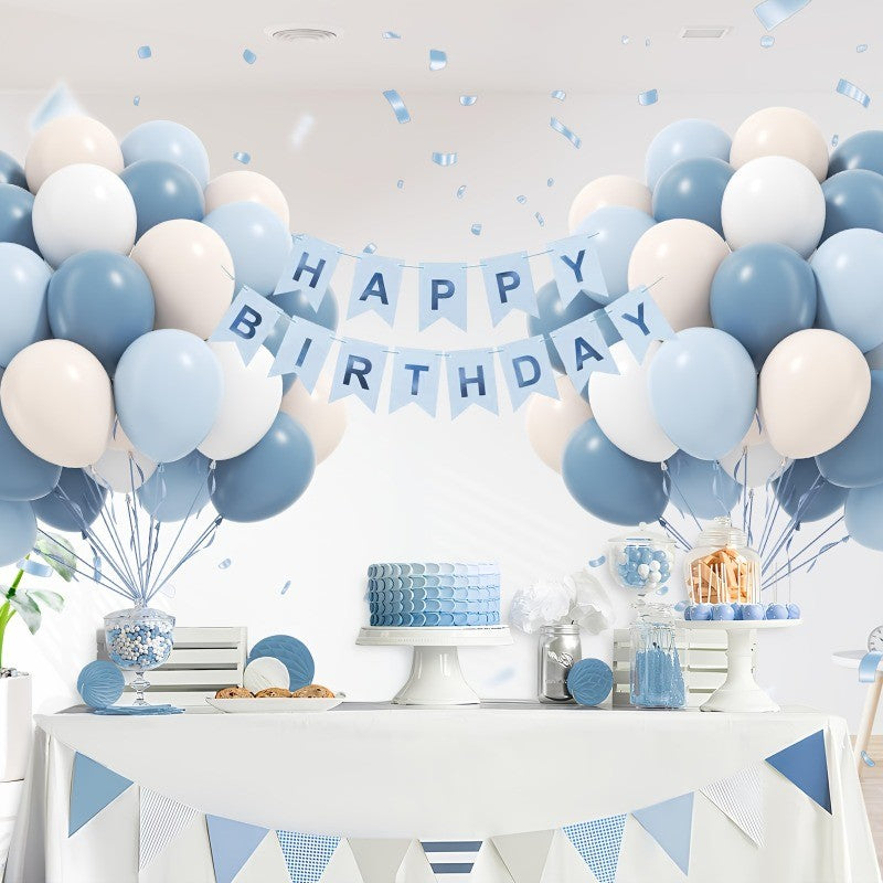 A Set of 32 Light Blue Balloons 10-inch Sand White Light Blue and White Balloons for Wedding Celebrations Gender Reveal Party