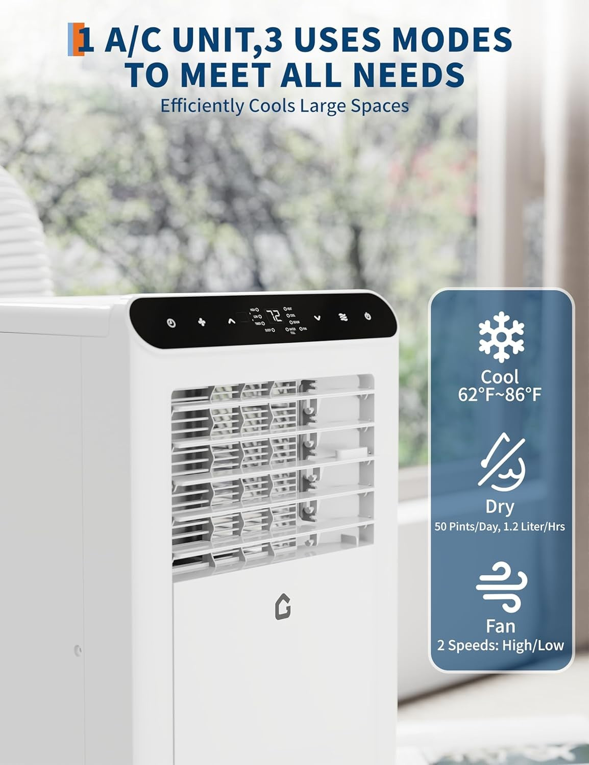 Ar Condicionado Portátil de 8.000/10.000 BTU, 3 em 1 Sem Duto, Unidade AC Portátil com Ventilador de Oscilação Automática e Kit para Janelas Incluído