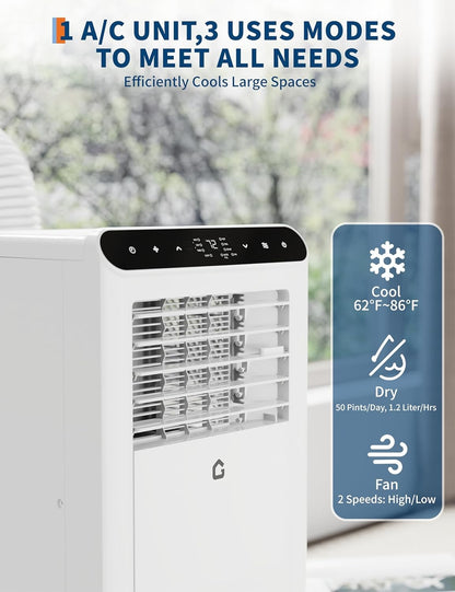 Ar Condicionado Portátil de 8.000/10.000 BTU, 3 em 1 Sem Duto, Unidade AC Portátil com Ventilador de Oscilação Automática e Kit para Janelas Incluído