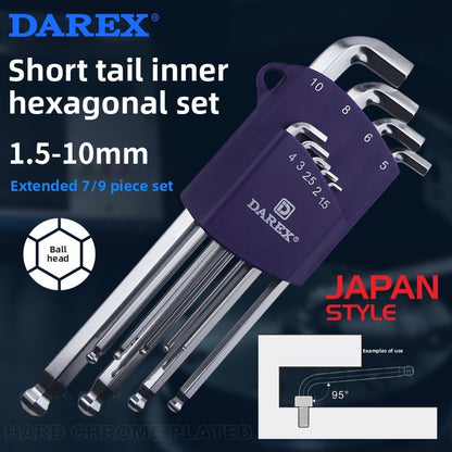 DAREX Metric Ball End Short Tail Hex Key Set 7/9 Piece Short Arm Extended High - Quality Hex Wrenches for Various Tasks