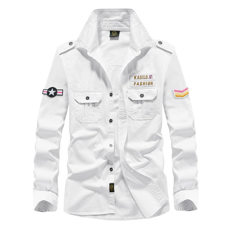 Spring Autumn New Men Long Sleeve Cargo Polo Shirt Casual Fashion Cotton Shirt Male Tactic Military Embroidery Tops