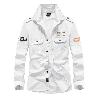 Spring Autumn New Men Long Sleeve Cargo Polo Shirt Casual Fashion Cotton Shirt Male Tactic Military Embroidery Tops