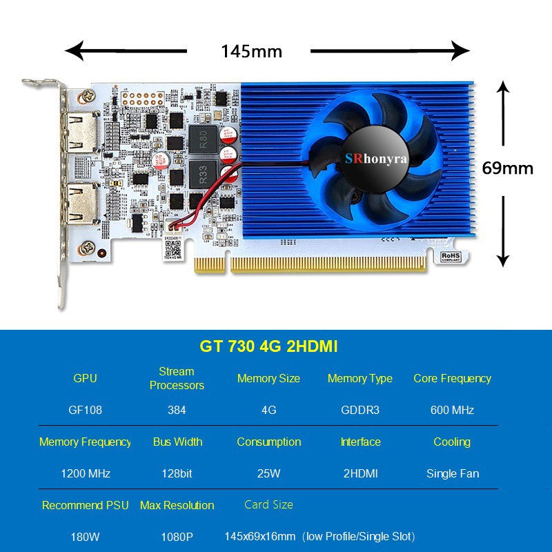 Placa de vídeo de baixo perfil SRhonyra GT730 RX550 GT1030 GTX1050 1050Ti 4GB, GPU de baixo perfil para SFF, PCs industriais e mini PC OPS