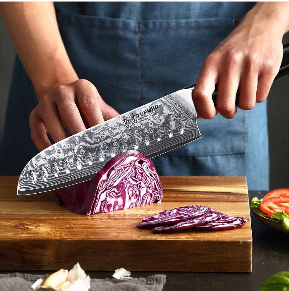 Conjunto de Facas TURWHO 1-6 Peças Aço Damasco 67 Camadas Facas de Cozinha Santoku Faca de Chef Faca Multiuso Para Pão Ferramentas de Cozinha