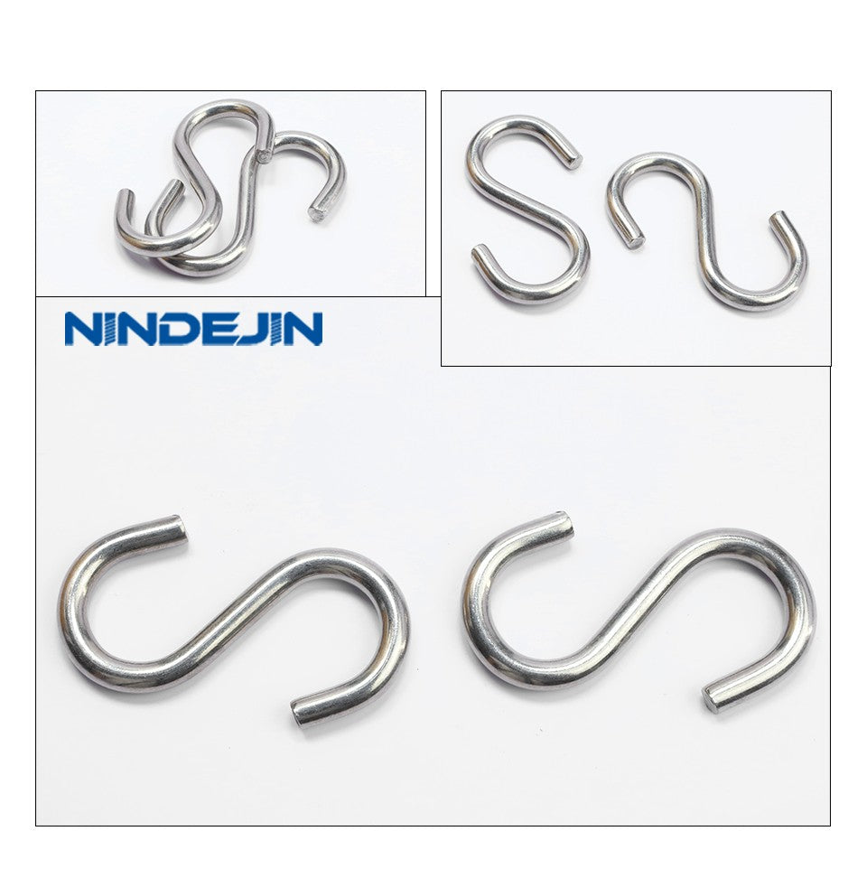 NINDEJIN 1-10 peças/pacote Ganchos S de Aço Inoxidável Reforçados M2 M3 M4 M5 M6 M8 M10 Gancho S Utilitário para Pendurar em Cozinha e Armário