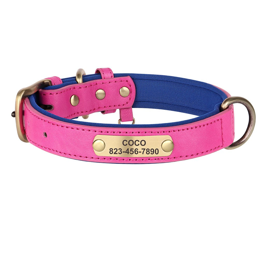 Coleira de cachorro personalizada em couro PU, gravação gratuita, coleiras de identificação de cachorro, coleiras acolchoadas macias para cães pequenos, médios e grandes, ajustáveis