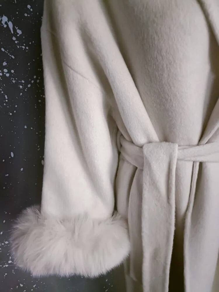 UCXQ Casaco Feminino Elegante OL para Escritório com Retalhos de Pelo Manga Comprida Lã Jaqueta de Roupa Feminina Bonita Outono Inverno 2025