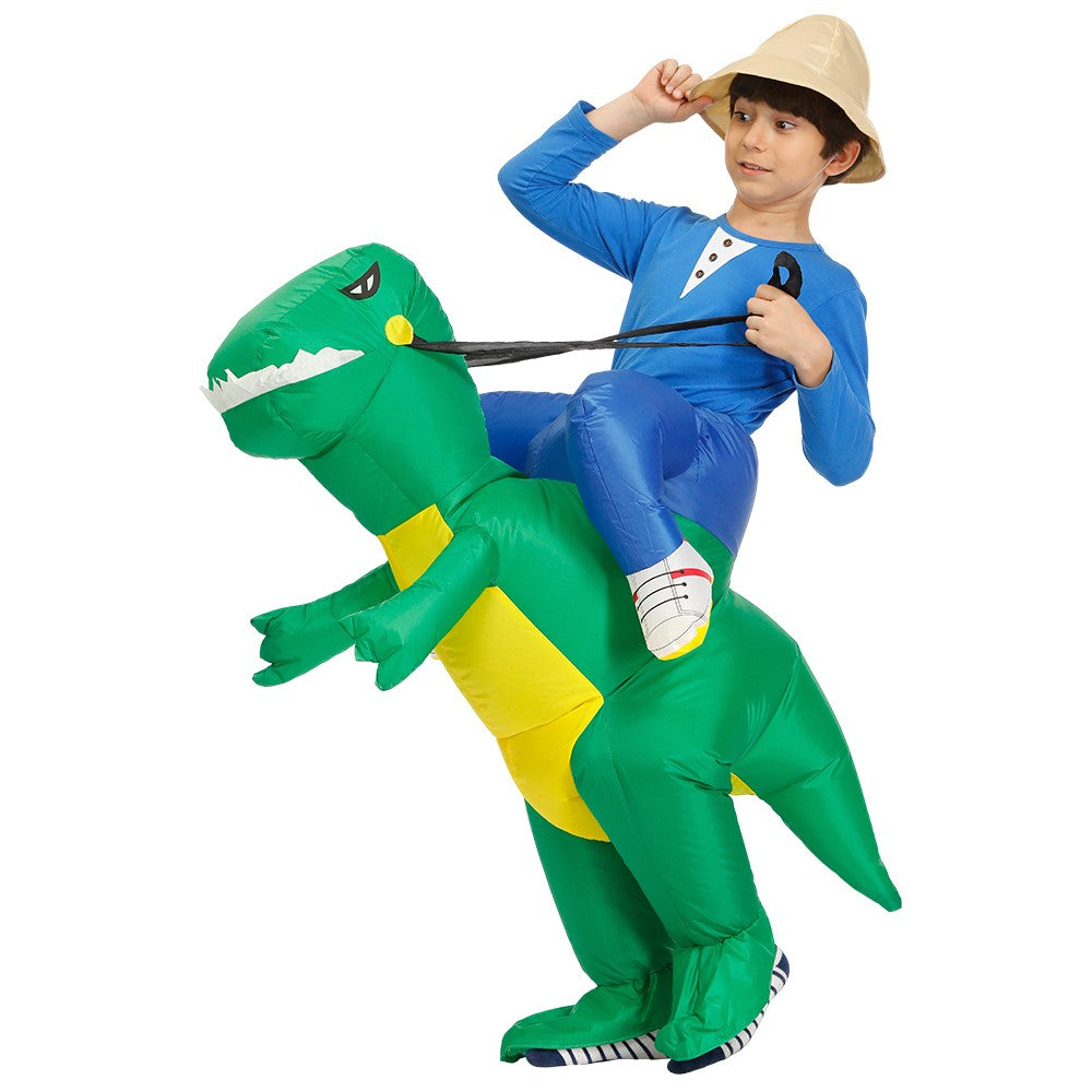 Child Adult Unisex Boy Girl Inflatable Green Dinosaur Cosplay Costume Kids Kindergarden Performance Halloween Carnival Party
