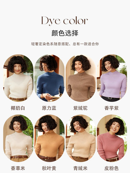 Autumn and winter new women's 100% pure cashmere semi high neck pullover sweater knitted slim fit hot selling women's top