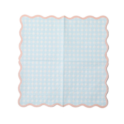 20pcs color printed napkins, blue and white checkered pattern napkins suitable for parties and gatherings, pink lace checkered n
