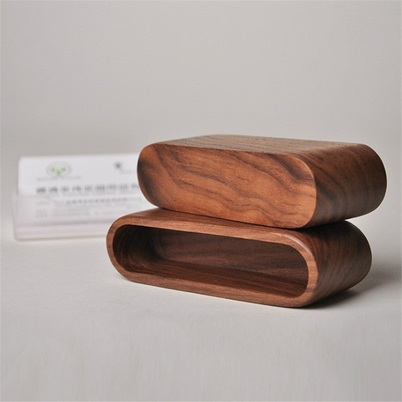 Business Card Holder Wooden Organizer Office Desk name card Display Stand with Pen Slot Memo Pad Cards Stand Card Holder Storage