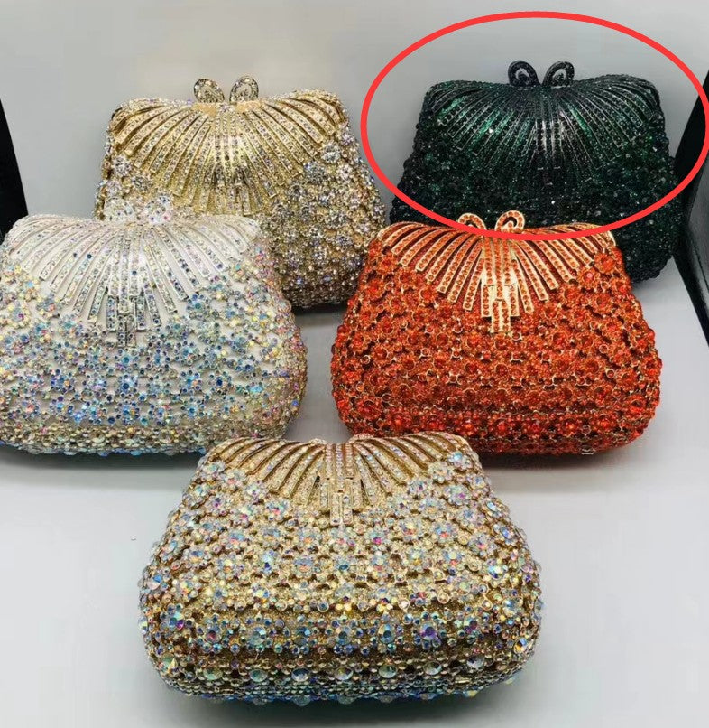 Women Gold Color Flower Rhinestones Clutch Bags Crystal Evening Purse Stones Metal Clutches Small Minaudiere Handbag Wedding Bag