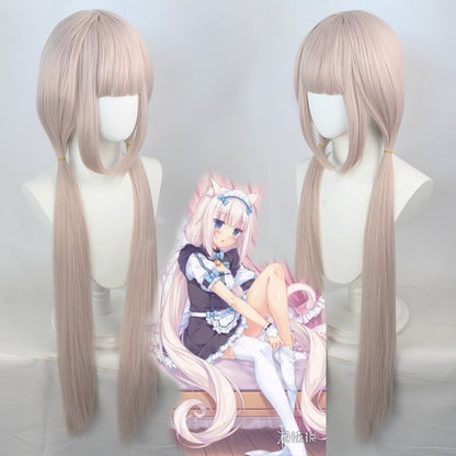 Anime Nekopara Cosplay Peruca Vanilla Chocola Peruca de Cosplay Cabelo Longo Rosa/Castanho Nekopara Cosplay Chocola/Vanilla Peruca de Festa de Natal