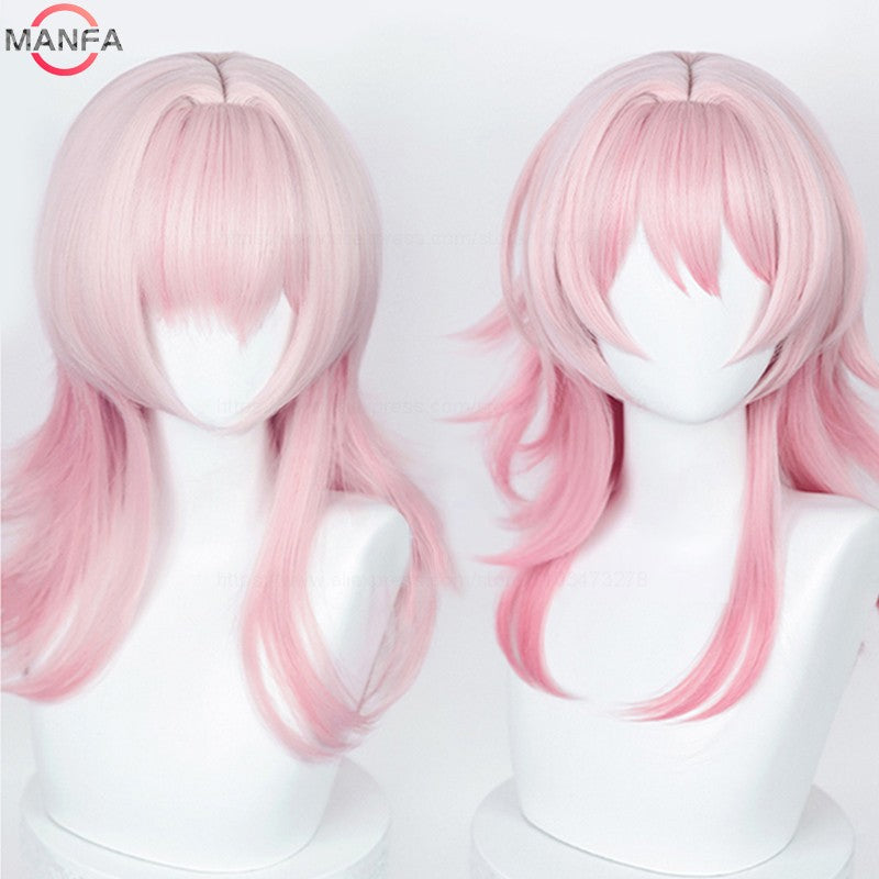 HSR March 7th Cosplay Wig 50cm Long Pink Gradient Wigs Heat Resistant Synthetic Hair Halloween Party