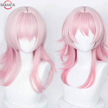 HSR March 7th Cosplay Wig 50cm Long Pink Gradient Wigs Heat Resistant Synthetic Hair Halloween Party